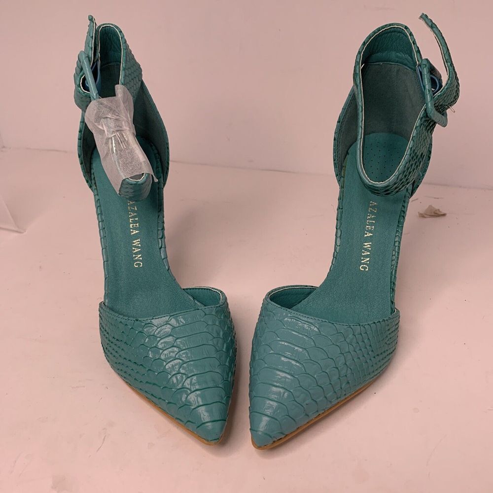 Azalea Wang Snippet Faux Leather Textured Croc Skin Women Shoes Turquoise sz 7.5